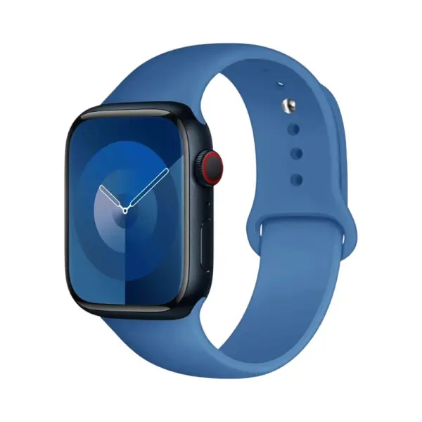 Bracelet de sport pour Apple Watch, présentant une teinte bleu vif, idéal pour un look dynamique et énergique, tout en offrant un confort exceptionnel pour les activités sportives.