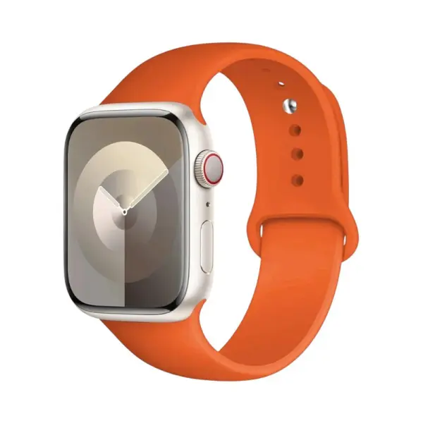 Bracelet de sport pour Apple Watch, affichant une couleur orange vive, parfait pour apporter une touche audacieuse et énergique, tout en garantissant confort et praticité lors des activités sportives.