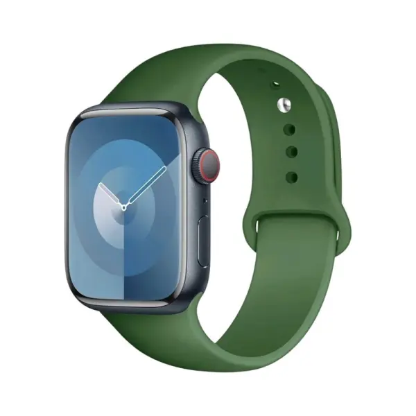 Bracelet de sport pour Apple Watch, affichant une couleur verte profonde, parfait pour un style naturel et moderne, tout en assurant confort et résistance lors des activités sportives.