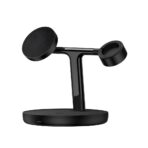 Station de charge Baseus MagSafe, vue latérale sur un fond blanc, mettant en avant son design élégant et moderne, avec des supports pour smartphone et montre.