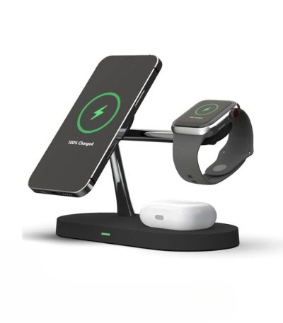 Timess - Station de charge 3 en 1, permettant de charger un smartphone, une montre connectée et des écouteurs sans fil simultanément.