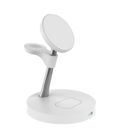 Timess - Support de charge sans fil en blanc, design élégant et minimaliste.