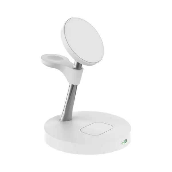 Timess - Support de charge sans fil en blanc, design élégant et minimaliste.