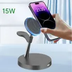 Timess - Support de charge mini avec un smartphone en cours de chargement sans fil et une puissance de 15W.